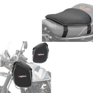 Set: Sturzbügeltaschen für Royal Enfield Himalayan K5 + Gel Sitzkissen M Tourtecs Universal Komfortkissen schwarz_1