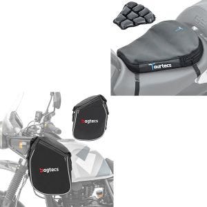 Set: Sturzbügeltaschen für Royal Enfield Himalayan K5 + Luftkissen Tourtecs Air Deluxe M Komfort Sitzkissen in schwarz_1