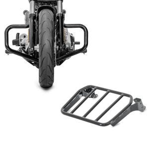 Set: Gepäckträger für Sissybar für Harley Fat Bob / 114 18-21 schwarz + Sturzbügel Mustache Harley Davidson Softail 18-21 in schwarz_1