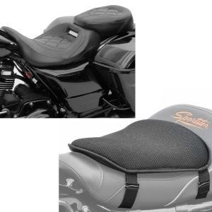 Set: Motorrad Sitzbank Craftride RH3 passend für Harley Davidson Touring 09-24 Komfortsitzbank in schwarz + Gel Sitzkissen M Tourtecs Universal Komfortkissen schwarz