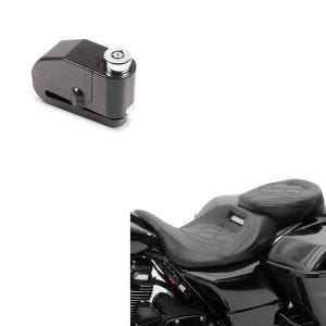 Set: Motorrad Sitzbank Craftride RH3 passend für Harley Davidson Touring 09-24 Komfortsitzbank in schwarz + Bremsscheibenschloss Alarm 120dB BS-Motoparts Diebstahlschutz Motorrad schwarz