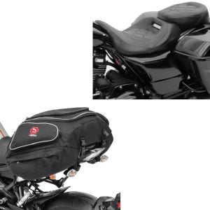 Set: Motorrad Sitzbank Craftride RH3 passend für Harley Davidson Touring 09-23 Komfortsitzbank in schwarz + Motorrad Hecktasche Bagtecs X50 Gepäcktasche hinten 50Ltr in schwarz