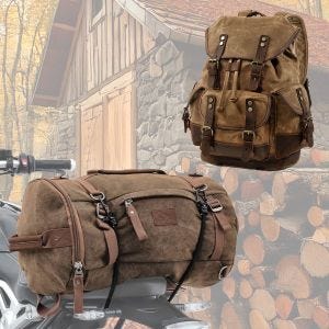 Set: Rucksack Canvas RG8 Vintage tasche 20Ltr Retro braun + Hecktasche Vintage 35L Canvas Rucksack Gepäckrolle braun_1