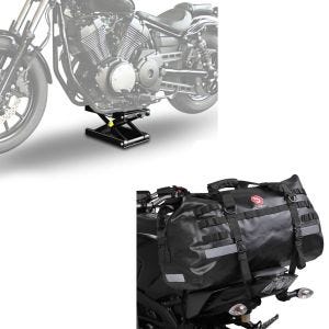 Set: Hebebühne M für Harley und Chopper bis 500 kg schwarz + Hecktasche Drybag XB50 Wasserdicht Volumen 50l_1