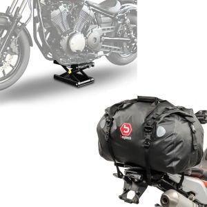 Set: Hebebühne M für Harley und Chopper bis 500 kg schwarz + Hecktasche Drybag XF60 Wasserdicht Volumen 60l_1