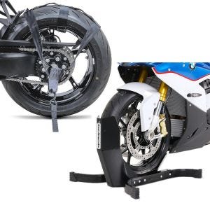 Set: Wippe Easy Plus Vorderradwippe ständer bis 21" schwarz + Spanngurt Hinterrad Fixiergurt für Transportsicherung schwarz_1