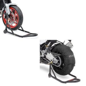 Set: Moto Couvertures Chauffantes 60-80-95 °C avant et arrière 17 " + Béquille d'atelier roue avant Front