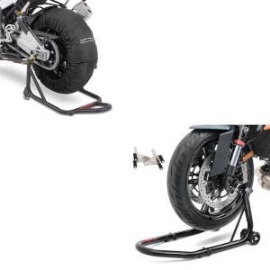 Set: Moto Couvertures Chauffantes 60-80-95 °C avant et arrière 17 " + Béquille d'Atelier Avant S