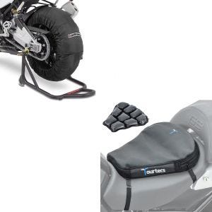 Set: Moto Couvertures Chauffantes 60-80-95 °C avant et arrière 17 " + Moto Coussin d'air Tourtecs Air Deluxe M Coussin de Selle confort