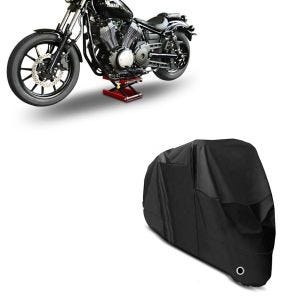 Set: Moto Pont elevateur ciseaux Mid-lift M noir compatible avec moto custom et Chopper + Housse Moto XL Bache moto imperméable en noir CB38902