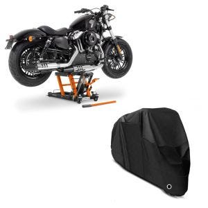 Set: Pont elevateur ciseaux L Pont hydraulique compatible avec moto custom et motos custom + Housse Moto XL Bache moto imperméable en noir CB38808