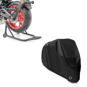 Set: Béquille d'atelier arrière ST Racing noir mat + Housse Moto XL Bache moto imperméable en noir