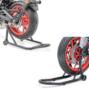 Set: Basis Hinterrad Montageständer schwarz matt + Montageständer Vorderrad Fork Motorradständer mit Dornaufnahme matt