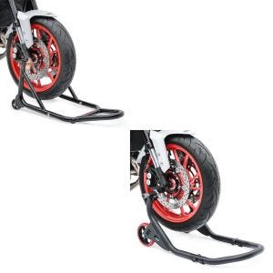 Set: Béquille d'Atelier Moto Avant Falcone Lève moto pour étriers doubles + Béquille d'atelier roue avant Front
