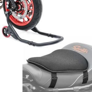 Set: Vorderrad Montageständer Falcone-2 von ständer mit L-Aufnahme + Gel Sitzkissen M Tourtecs Universal Komfortkissen schwarz_1