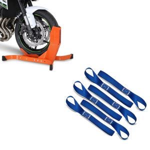 Set: Motorradwippe Easy-Plus Motorradständer bis 21 Zoll orange + Zurrschlaufen passend für Spanngurte, 6er Mega Pack Blau