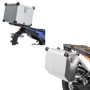Set: Moto Alu Topcase Namib 38Ltr Aluminium Valise Top Box + Moto Valise latérale en aluminium Atlas 36Ltr