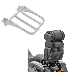 Set: Sissybar Tasche mit Gepäckrolle für Chopper Craftride DLX Hecktasche PU Leder + Gepäckträger passend für Harley Davidson Sportster, Dyna, Softail chrom Craftride
