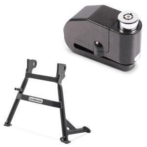 Set: Hauptständer Honda Varadero 125 04-16 Mittelständer in schwarz + Bremsscheibenschloss Alarm 120dB schwarz_1