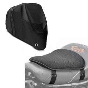 Set: Gel coussin de selle Tourtecs M Universal Coussin confort noir + Housse Moto XL Bache moto imperméable en noir