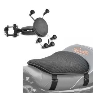 Set: Gel Sitzkissen M Universal Komfortkissen schwarz + Smartphonehalter SH8 passend für Lenker Handyhalter Aluminium Halterung