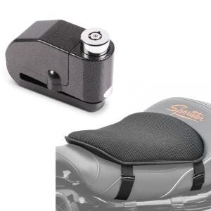 Set: Gel Sitzkissen M Tourtecs Universal Komfortkissen schwarz + Bremsscheibenschloss Alarm 120dB schwarz_1