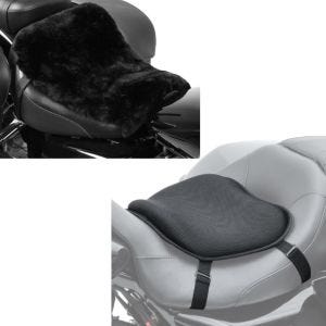 Set: Moto Coussin de selle peau d'agneau Tourtecs 46x30 cm en noir + Moto Gel coussin de selle Tourtecs L coussin confort universel en noir