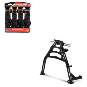 Set: Hauptständer mit ABE passend für Honda Transalp XL 650 V 00-06 Mittelständer + Spanngurt Set mit Ratsche und Haken inkl 4x Zurrschlaufe in schwarz