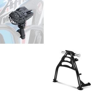 Set: Béquille centrale compatible avec Honda Transalp XL 650 V 00-06 + Feux additionnels LED moto pare carter et grille de protection