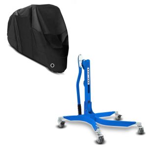 Set: Zentralständer ohne Adapterplatte in blau heber Power-Classic + Abdeckplane XL Faltgarage schwarz_1