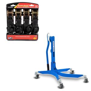 Set: Zentralständer ohne Adapterplatte in blau heber Power-Classic + Spanngurt Set Ratsche mit 4x Zurrschlaufe schwarz_1