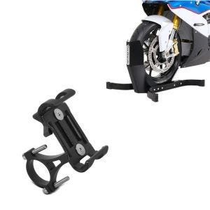 Set: Bloque Roue Easy-Plus Bequille Avant à 21 Pouces noir-mate + Support smartphone SH5 de moto en aluminium téléphone
