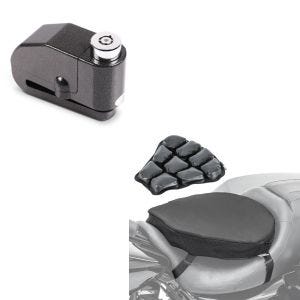 Set: Luftkissen Air ML Komfort Sitzkissen in schwarz + Bremsscheibenschloss Alarm 110dB BS-Motoparts Diebstahlschutz schwarz