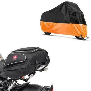 Set: Hecktasche X50 Gepäcktasche hinten 50Ltr in schwarz + Abdeckplane XL Faltgarage schwarz-orange_1