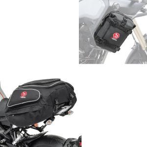 Set: Hecktasche X50 Gepäcktasche hinten 50Ltr in schwarz + Sturzbügeltasche K3 passend für Schutzbügel wasserdicht 6L schwarz