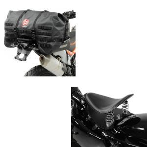 Set: Moto Selle Solo à Ressort Bobber avec plaque de base en noir + Moto Sacoche de Selle arrière SX70 70Ltr etanche en noir