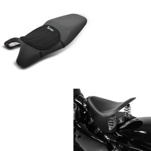 Set: Moto Selle Solo à Ressort Bobber avec plaque de base en noir + Moto Gel Coussin de selle Tourtecs Néoprène M en noir