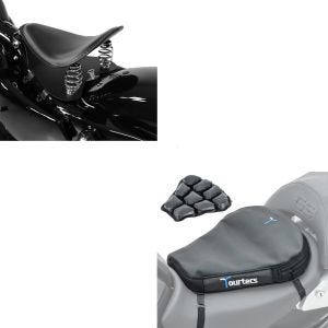 Set: Moto Selle Solo à Ressort Bobber avec plaque de base en noir + Moto Coussin d'air Tourtecs Air Deluxe M Coussin de Selle confort