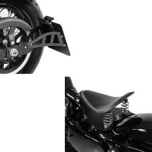 Set: Motorrad Bobber Solositz Craftride mit Grundplatte in schwarz + Seitlicher Kennzeichenhalter passend für Harley Davidson Sportster 91-03 Craftride schwarz
