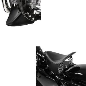 Set: Moto Selle Solo à Ressort Craftride Bobber avec plaque de base en noir + Sabot Moteur Moto Craftride Déflecteur avant compatible avec Harley Davidson Sportster 04-20 en noir