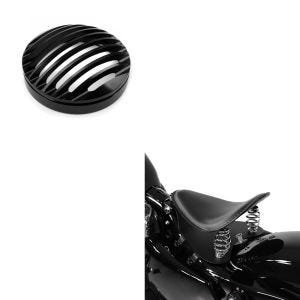 Set: Moto Selle Solo à Ressort Craftride Bobber avec plaque de base en noir + Moto Grille de Phare Craftride compatible avec Harley Davidson Sportster 04-20 en noir