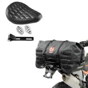 Set: Moto Selle Siège Diamond Contoured avec ressorts pour custombikes + Moto Sacoche de Selle arrière SX70 70Ltr etanche en noir