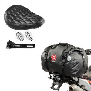 Set: Bobber Schwingsattel DC mit Federn für Chopper + Hecktasche Drybag XF60 Wasserdicht Volumen 60l_1