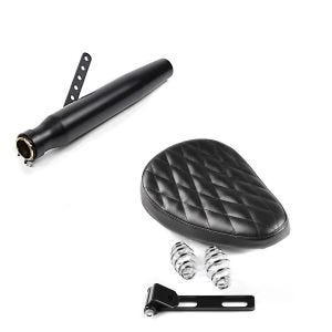 Set: Bobber Schwingsattel DC2 2 mit Federn + Auspuff Tapered für Caferacer und Custombikes_1