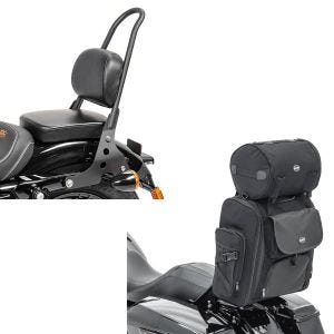 Set: Sissybar passend für Harley Davidson Sportster 04-20 Craftride Fast Rider-M schwarz + Motorrad Sissybar Tasche Craftride SXL Hecktasche mit Gepäckrolle in schwarz