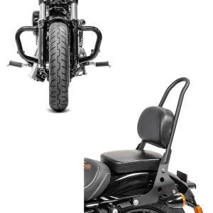 Set: Sissybar Harley Sportster 04-20 Fast Rider-M schwarz + Sturzbügel Mustache für Harley Davidson Sportster 04-20_1