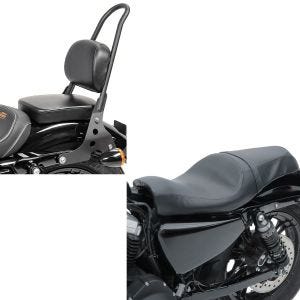 Set: Sissybar Harley Sportster 04-20 Fast Rider-M schwarz + Doppel Sitzbank für Harley Sportster 04-20 Sitz BL_1