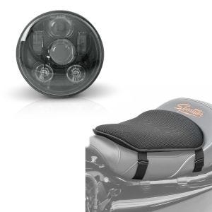 Set: LED Scheinwerfer 5,75" Hauptscheinwerfer + Gel Sitzkissen M Tourtecs Universal Komfortkissen schwarz_1