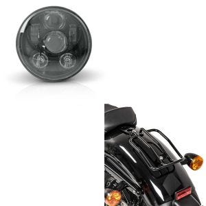 Set: LED Scheinwerfer 5,75" Hauptscheinwerfer + Gepäckträger für Harley Davidson Sportster 04-20 Solo Rack schwarz_1