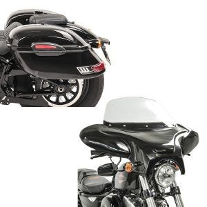 Set: Seitenkoffer Set Delaware 33Ltr rechts und links in schwarz + Batwing Windschild für Chopper und Custombikes_1